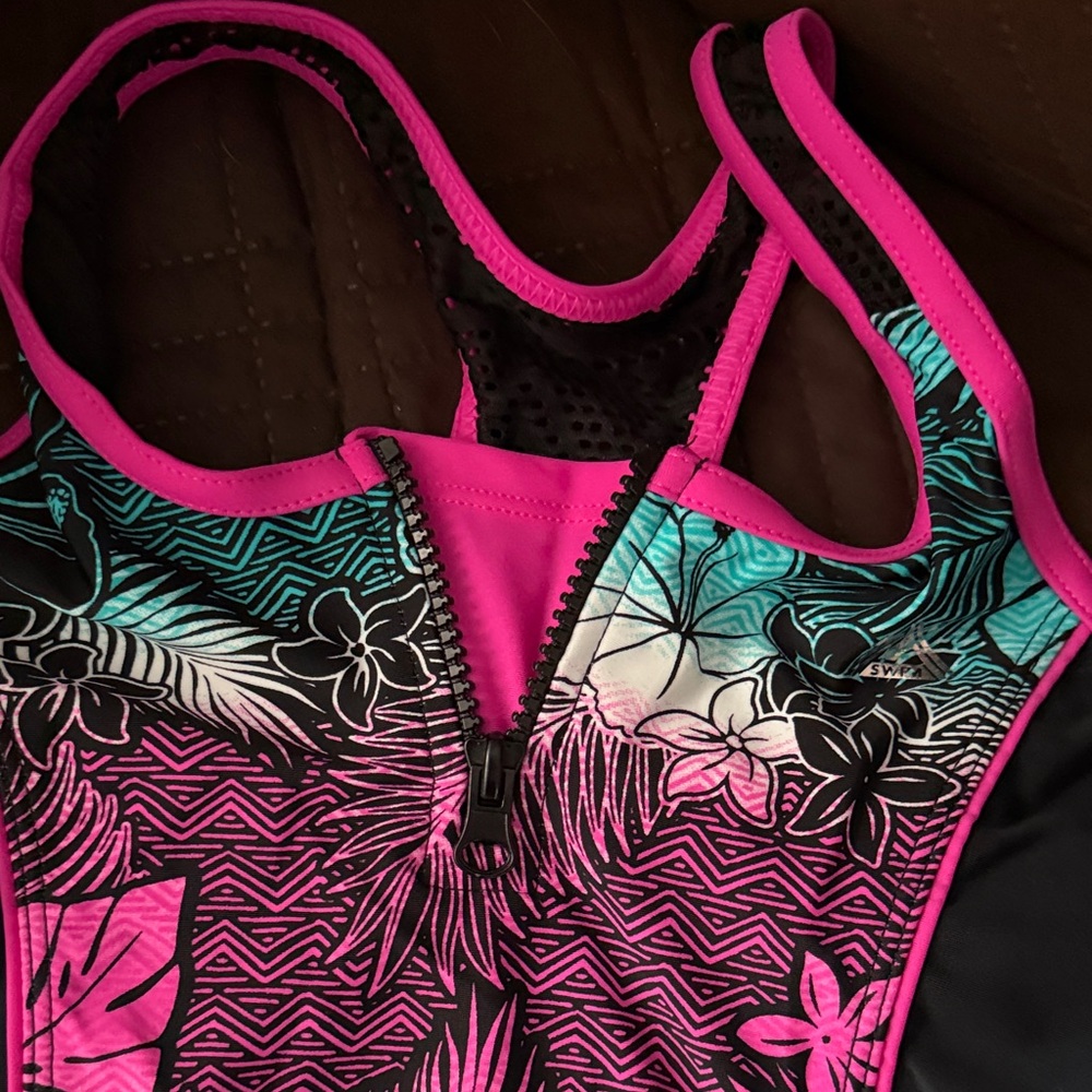 ZeroXposur Black Swimsuit with Pink and Teal Floral Design - Picture 4 of 7